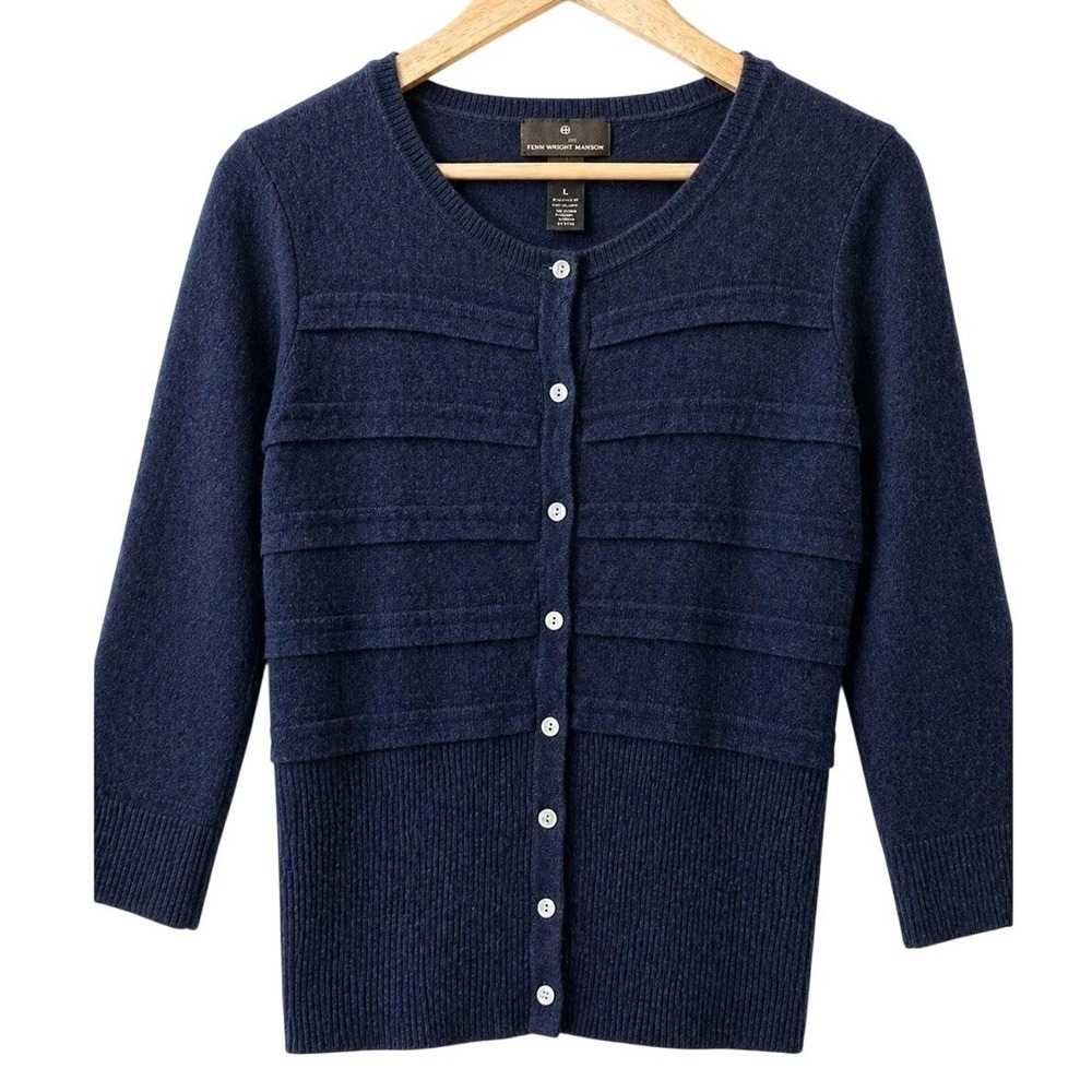 Preppy Fenn Wright Manson Navy Button-Up Cardigan Wool Blend - L
